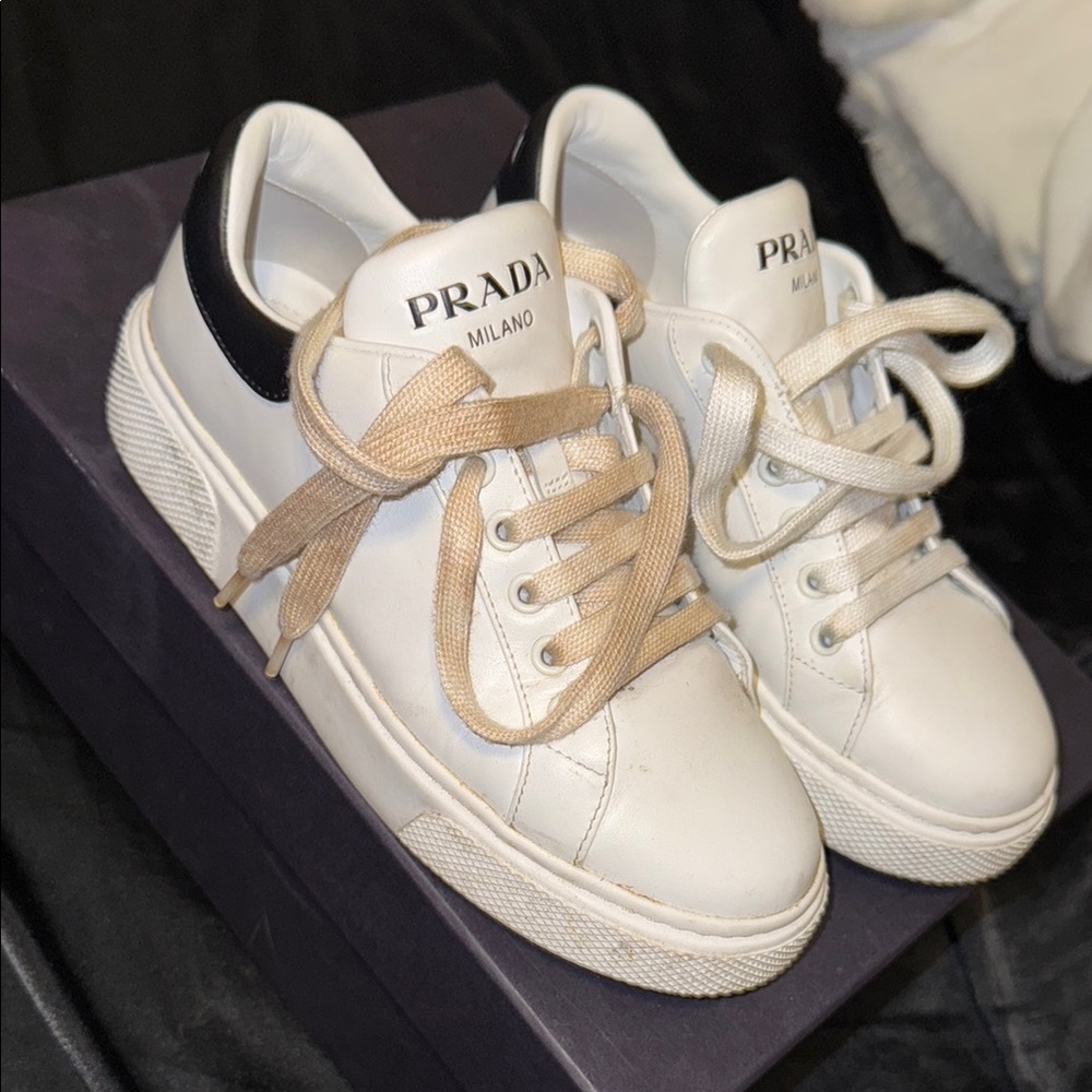 Prada White Sneakers with Black Detail